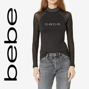 bebe - Crystal & Mesh sleeve top - Size S